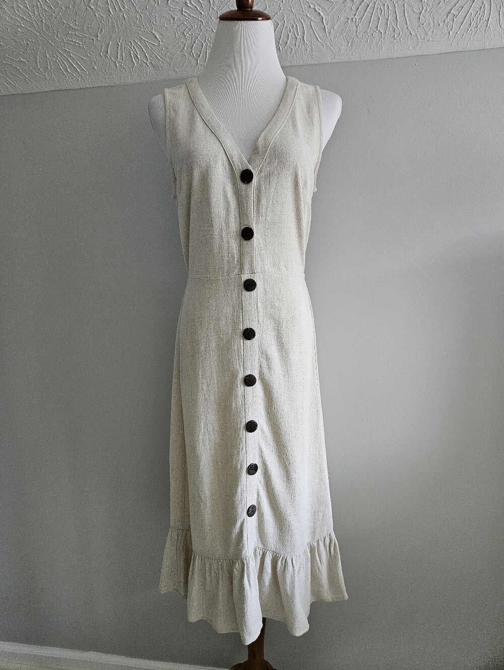 monteau | Cream Button-Front Midi Dress